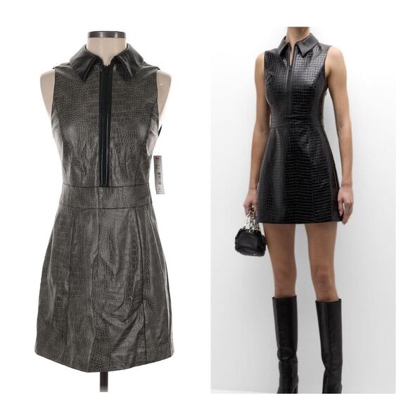 Alice & Olivia Ellis Sleeveless Faux Leather Mini Dress 2 XS Croc Embossed $495 - Picture 1 of 9
